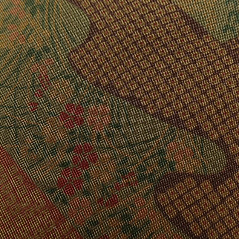 袋帯 全通柄 良品 一般用 正絹 古典柄 帯 茶_画像3