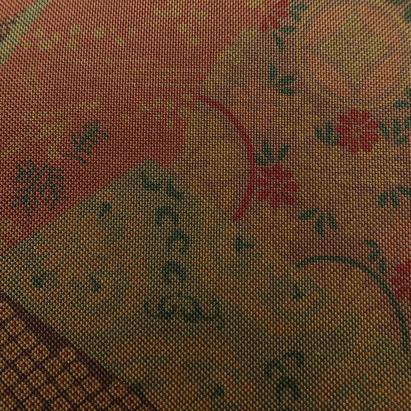 袋帯 全通柄 良品 一般用 正絹 古典柄 帯 茶_画像4