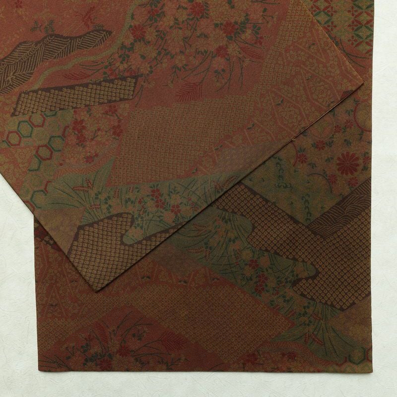 袋帯 全通柄 良品 一般用 正絹 古典柄 帯 茶_画像13