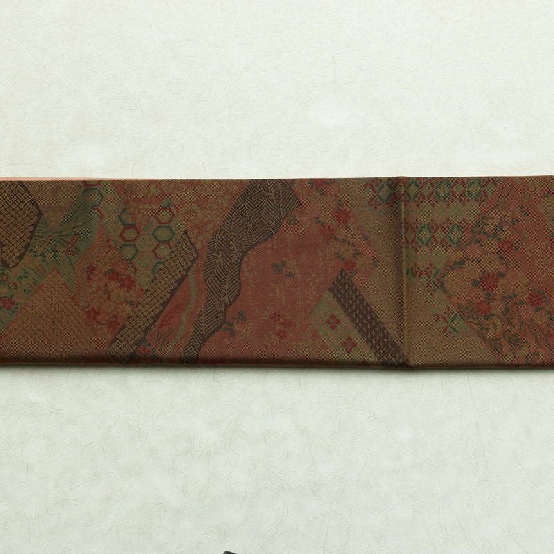 袋帯 全通柄 良品 一般用 正絹 古典柄 帯 茶_画像15
