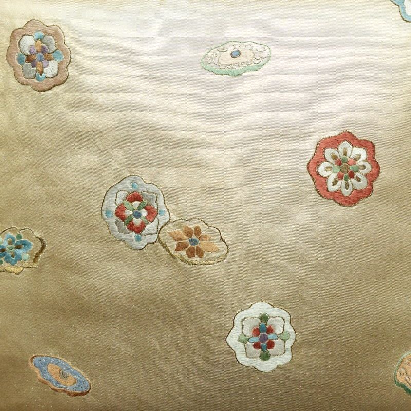 名古屋帯 太鼓柄 正絹 幾何学柄・抽象柄 名古屋仕立て 箔 刺繍 帯 黄・黄土色_画像2