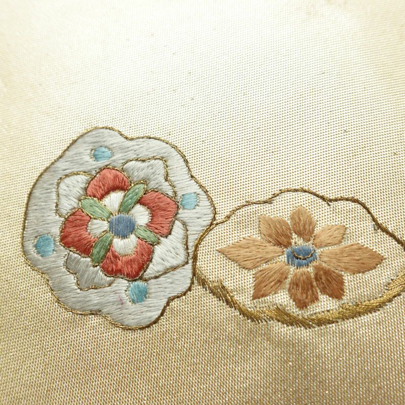 名古屋帯 太鼓柄 正絹 幾何学柄・抽象柄 名古屋仕立て 箔 刺繍 帯 黄・黄土色_画像5