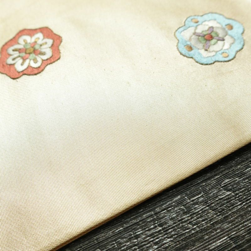 名古屋帯 太鼓柄 正絹 幾何学柄・抽象柄 名古屋仕立て 箔 刺繍 帯 黄・黄土色_画像13