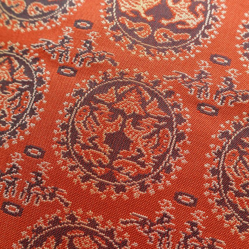 名古屋帯 全通柄 美品 正絹 幾何学柄・抽象柄 名古屋仕立て 帯 赤・朱_画像3