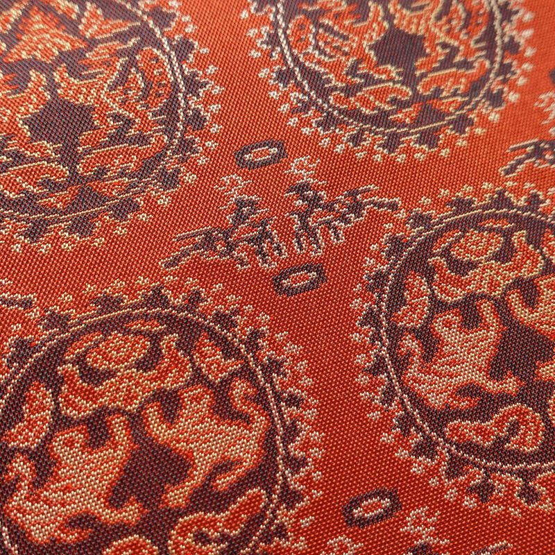 名古屋帯 全通柄 美品 正絹 幾何学柄・抽象柄 名古屋仕立て 帯 赤・朱_画像4