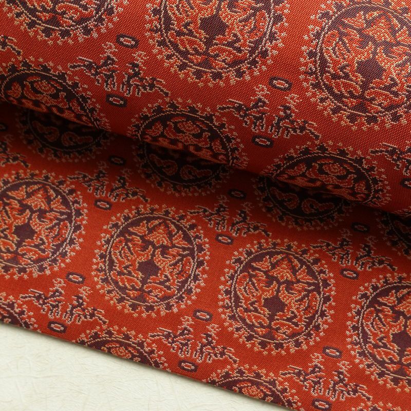 名古屋帯 全通柄 美品 正絹 幾何学柄・抽象柄 名古屋仕立て 帯 赤・朱_画像7