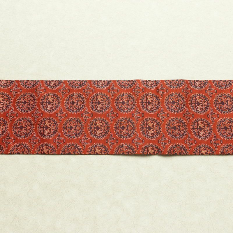 名古屋帯 全通柄 美品 正絹 幾何学柄・抽象柄 名古屋仕立て 帯 赤・朱_画像13