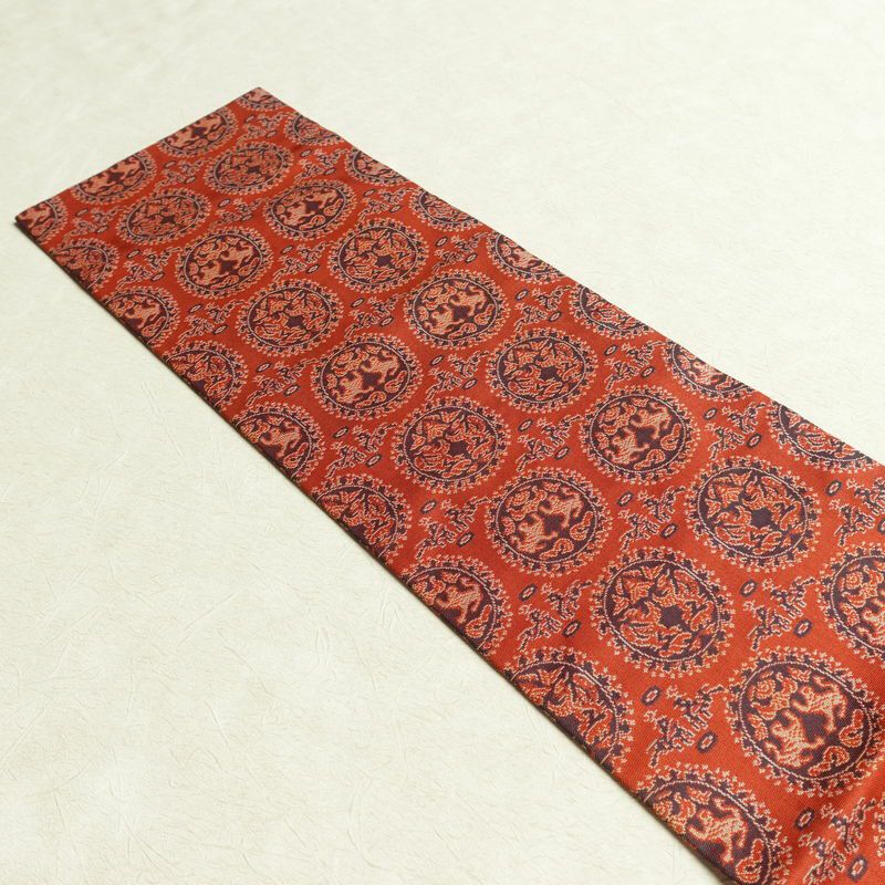 名古屋帯 全通柄 美品 正絹 幾何学柄・抽象柄 名古屋仕立て 帯 赤・朱_画像15