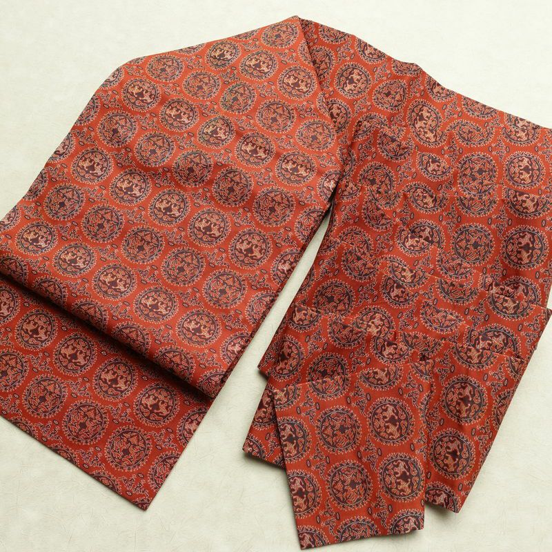 名古屋帯 全通柄 美品 正絹 幾何学柄・抽象柄 名古屋仕立て 帯 赤・朱_画像16