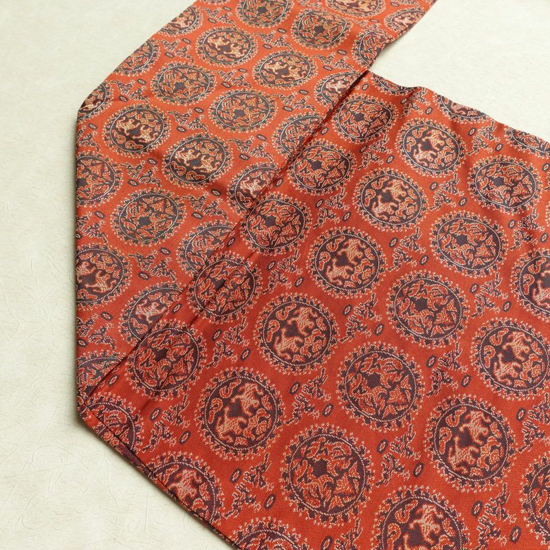 名古屋帯 全通柄 美品 正絹 幾何学柄・抽象柄 名古屋仕立て 帯 赤・朱_画像18