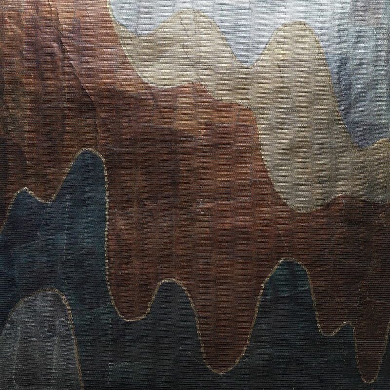 名古屋帯 太鼓柄 正絹 幾何学柄・抽象柄 名古屋仕立て 比翼仕立て 箔 帯 青・紺_画像2