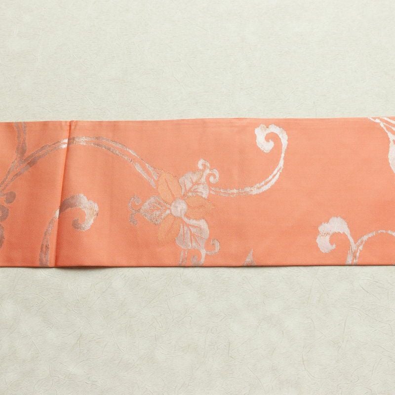 名古屋帯 六通柄 正絹 木の葉・植物柄 名古屋仕立て 箔 帯 ピンク_画像12