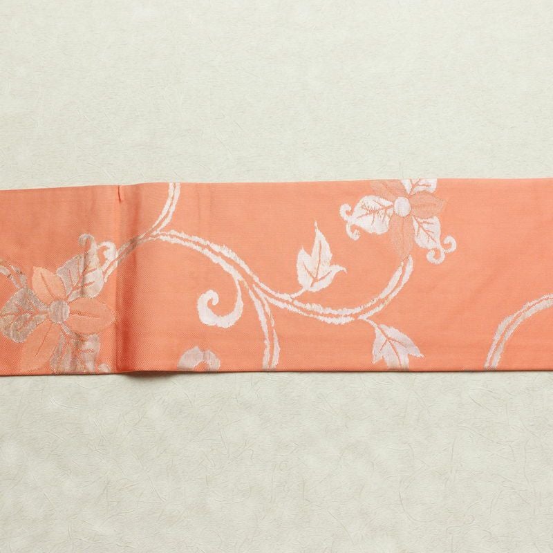 名古屋帯 六通柄 正絹 木の葉・植物柄 名古屋仕立て 箔 帯 ピンク_画像13
