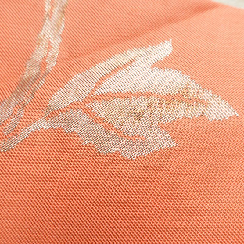 名古屋帯 六通柄 正絹 木の葉・植物柄 名古屋仕立て 箔 帯 ピンク_画像15