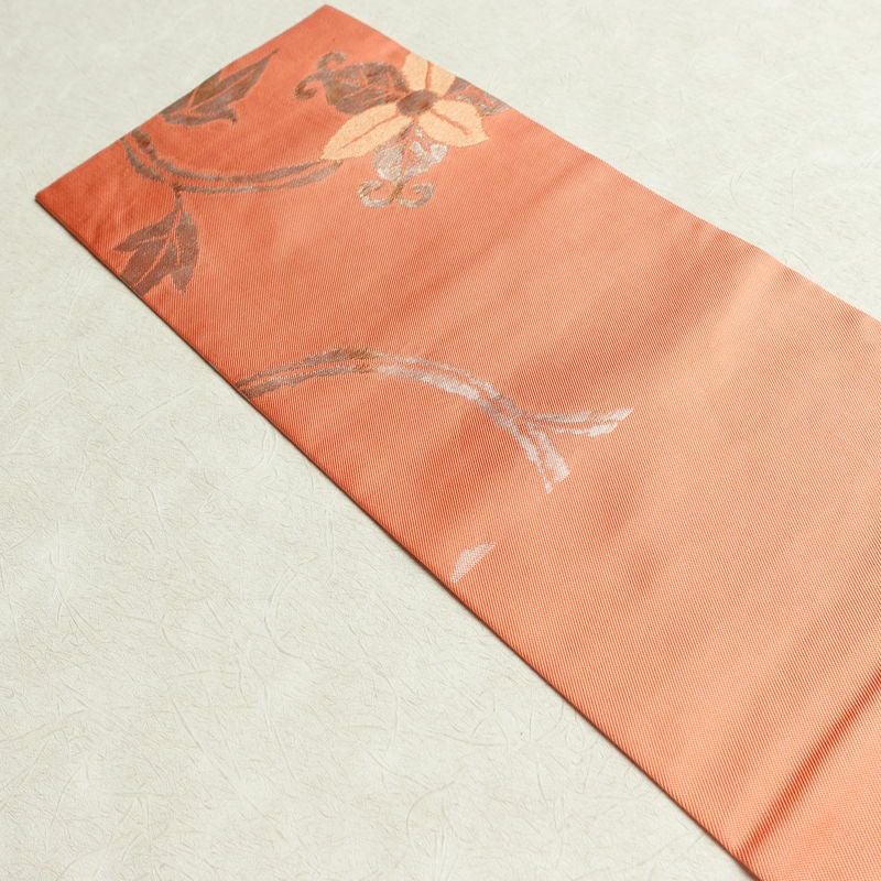 名古屋帯 六通柄 正絹 木の葉・植物柄 名古屋仕立て 箔 帯 ピンク_画像16