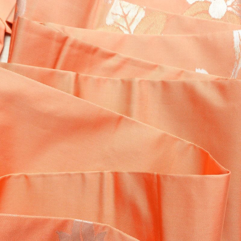 名古屋帯 六通柄 正絹 木の葉・植物柄 名古屋仕立て 箔 帯 ピンク_画像18