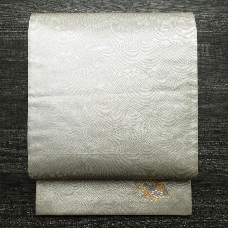 袋帯 全通柄 フォーマル用 正絹 流水・波柄 箔 帯 金・銀_画像1
