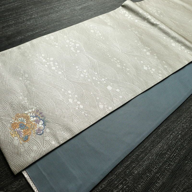 袋帯 全通柄 フォーマル用 正絹 流水・波柄 箔 帯 金・銀_画像8