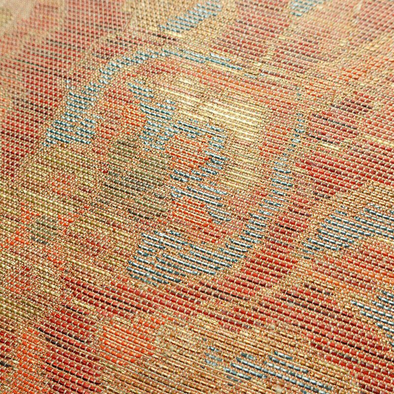 袋帯 手織 草木染紬帯 六通柄 良品 一般用 正絹 花柄 金糸 帯 くすみオレンジ 橙_画像3