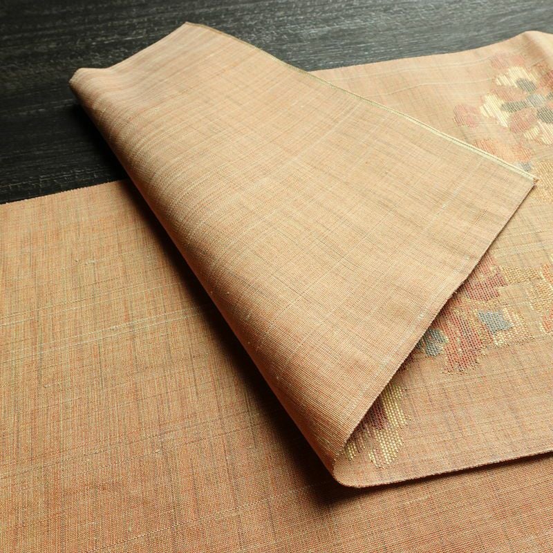 袋帯 手織 草木染紬帯 六通柄 良品 一般用 正絹 花柄 金糸 帯 くすみオレンジ 橙_画像10