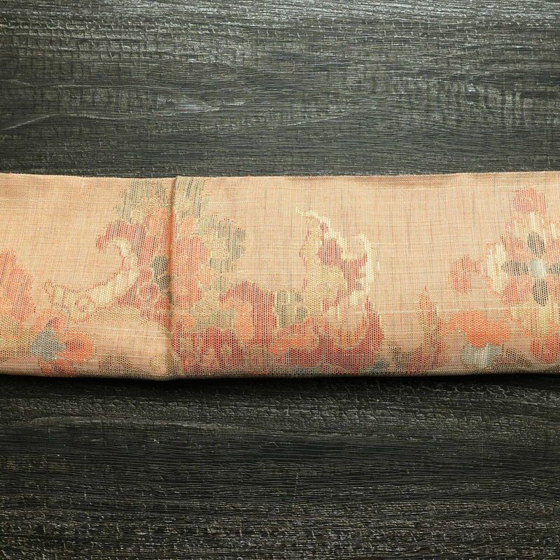 袋帯 手織 草木染紬帯 六通柄 良品 一般用 正絹 花柄 金糸 帯 くすみオレンジ 橙_画像14