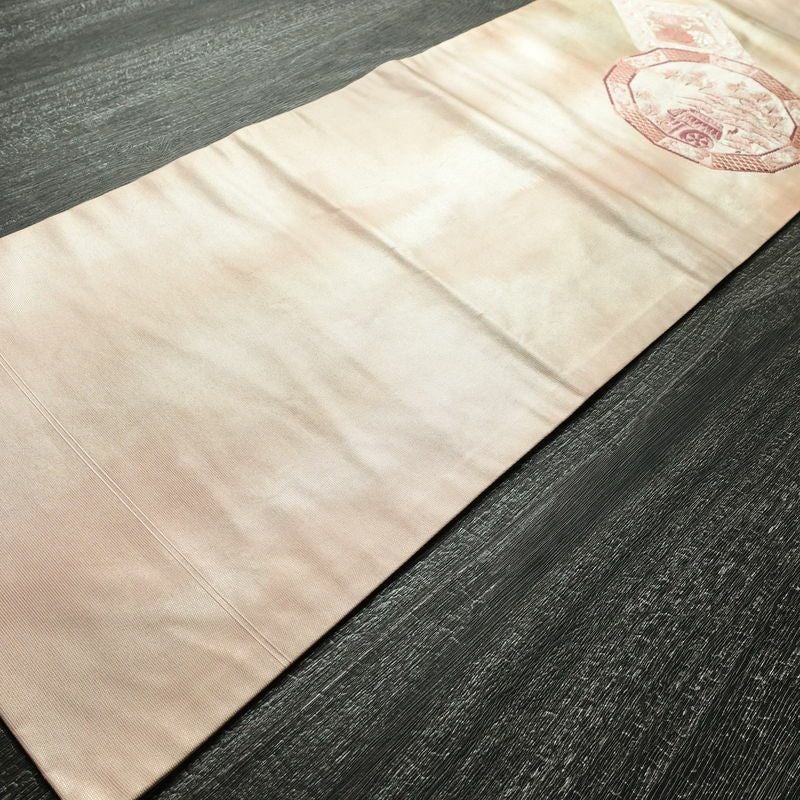 名古屋帯 太鼓柄 正絹 風景柄 名古屋仕立て ピンク_画像9