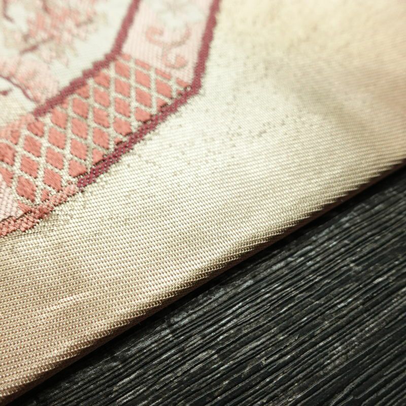 名古屋帯 太鼓柄 正絹 風景柄 名古屋仕立て ピンク_画像13