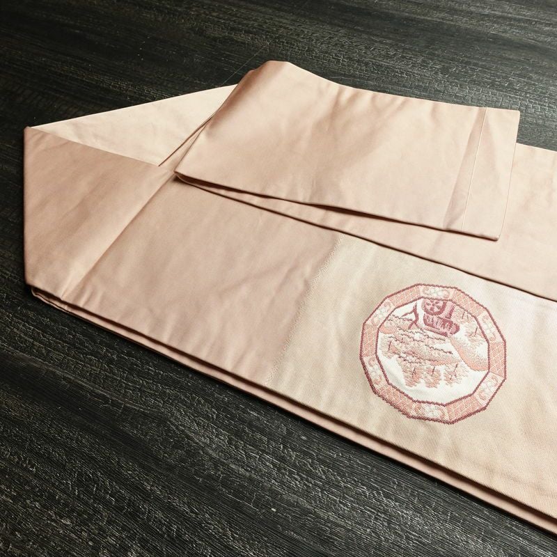 名古屋帯 太鼓柄 正絹 風景柄 名古屋仕立て ピンク_画像21