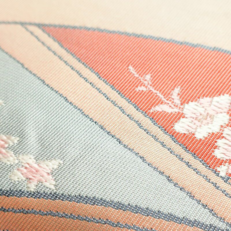 名古屋帯 太鼓柄 美品 しつけ糸付き 正絹 花柄 名古屋仕立て 箔 刺繍 帯 白_画像6