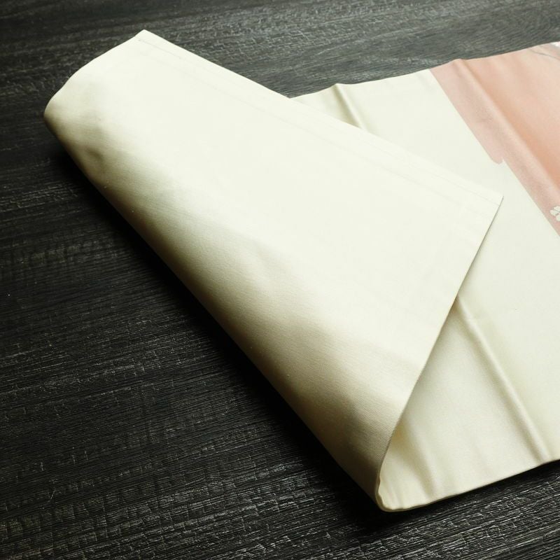 名古屋帯 太鼓柄 美品 しつけ糸付き 正絹 花柄 名古屋仕立て 箔 刺繍 帯 白_画像9