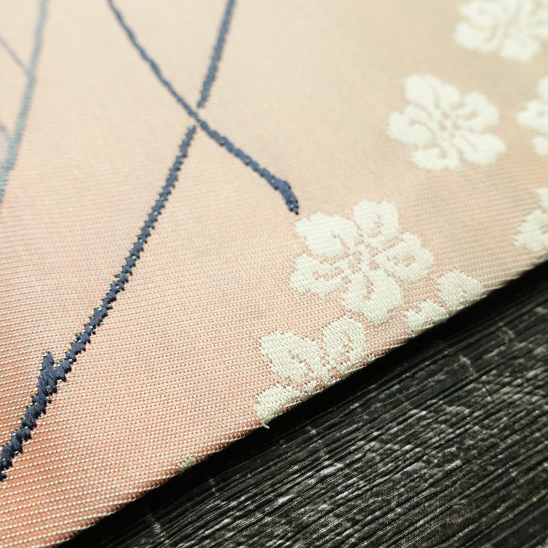 名古屋帯 太鼓柄 美品 しつけ糸付き 正絹 花柄 名古屋仕立て 箔 刺繍 帯 白_画像12