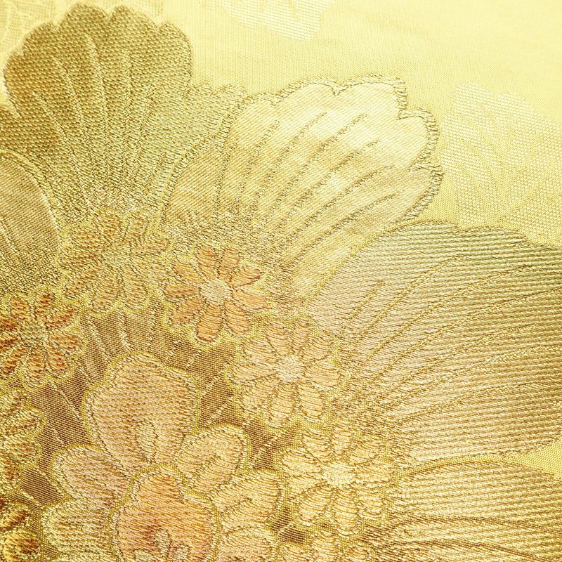 袋帯 六通柄 フォーマル用 正絹 花柄 箔 帯 黄・黄土色_画像3
