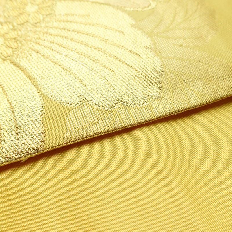 袋帯 六通柄 フォーマル用 正絹 花柄 箔 帯 黄・黄土色_画像12