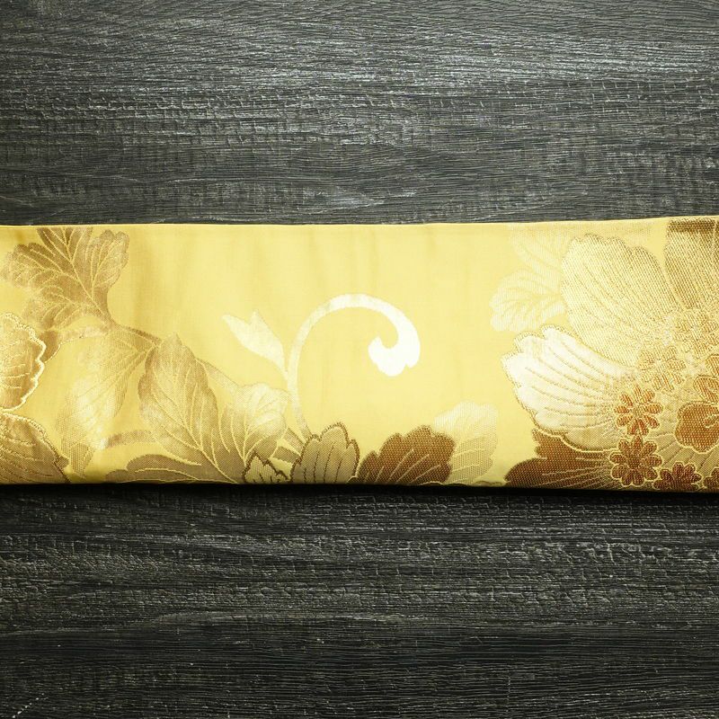 袋帯 六通柄 フォーマル用 正絹 花柄 箔 帯 黄・黄土色_画像15