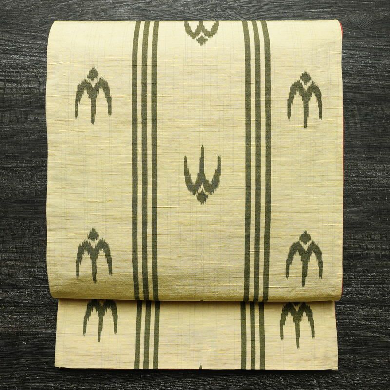 袋帯 全通柄 一般用 正絹 人物・動物柄 帯 クリーム_画像1