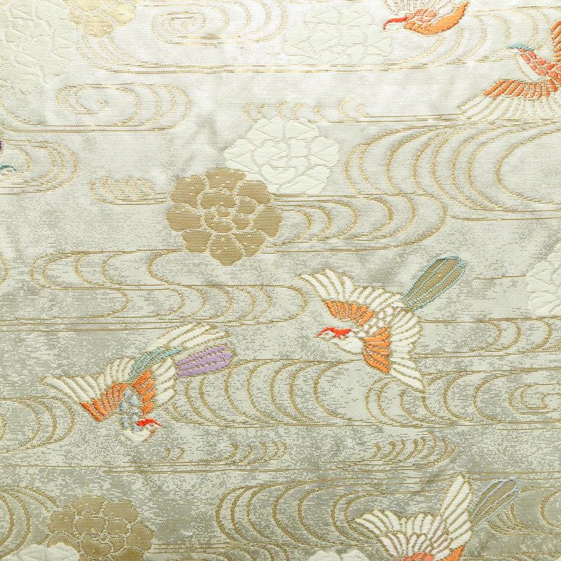 袋帯 六通柄 フォーマル用 正絹 人物・動物柄 箔 金糸 帯 白_画像2