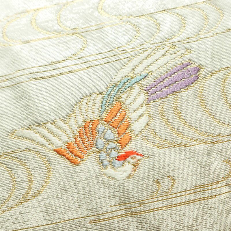 袋帯 六通柄 フォーマル用 正絹 人物・動物柄 箔 金糸 帯 白_画像4