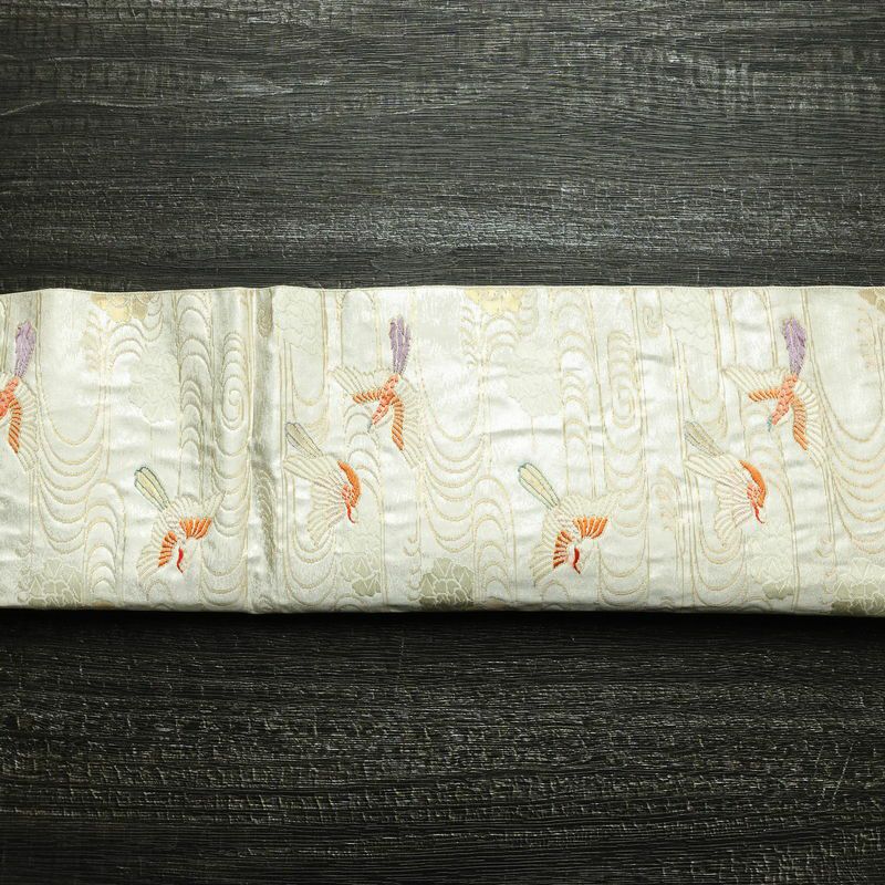 袋帯 六通柄 フォーマル用 正絹 人物・動物柄 箔 金糸 帯 白_画像13