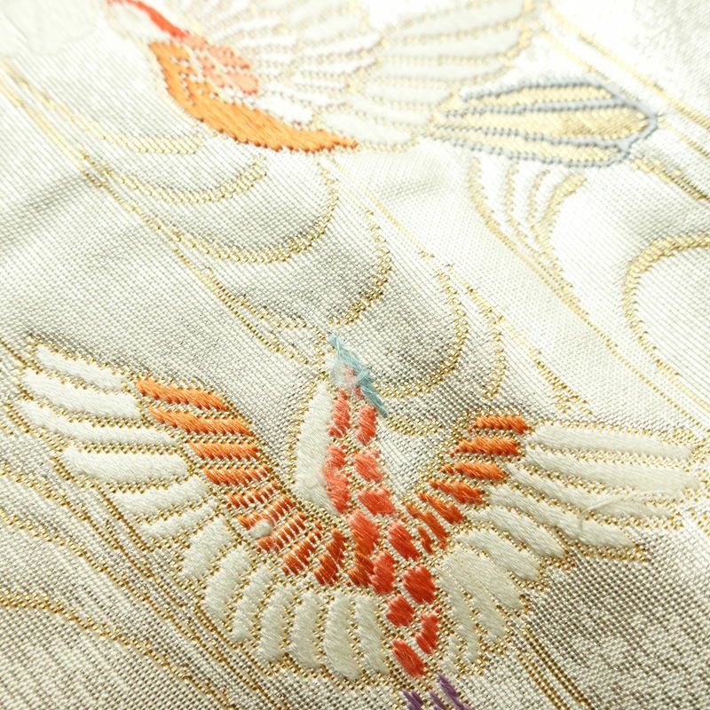 袋帯 六通柄 フォーマル用 正絹 人物・動物柄 箔 金糸 帯 白_画像18