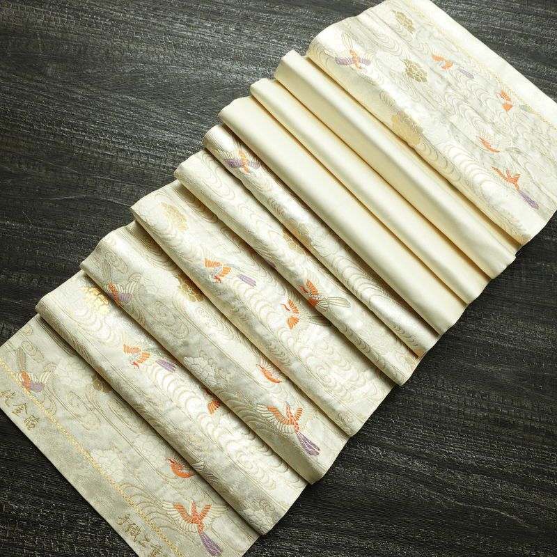 袋帯 六通柄 フォーマル用 正絹 人物・動物柄 箔 金糸 帯 白_画像20