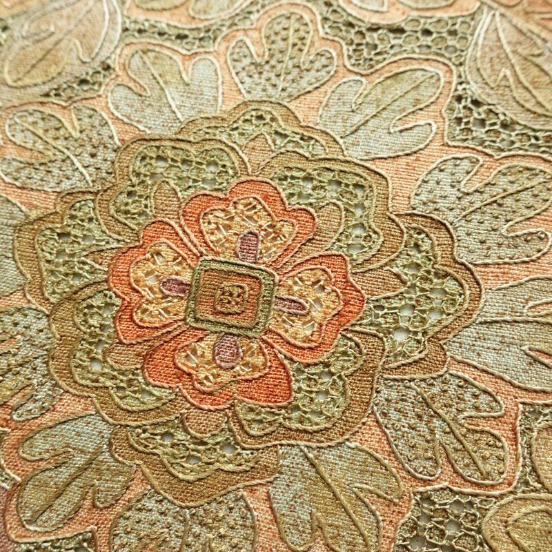 袋帯 太鼓柄 スワトウ刺繍 フォーマル用 正絹 幾何学柄・抽象柄 帯 茶_画像3