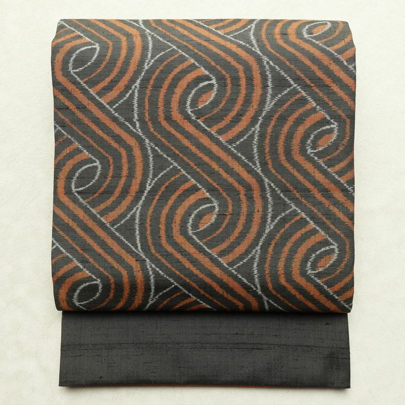 名古屋帯 全通柄 良品 正絹 幾何学柄・抽象柄 通し仕立て 帯 グレー_画像1