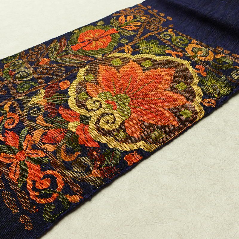 名古屋帯 太鼓柄 良品 正絹 幾何学柄・抽象柄 名古屋仕立て 帯 青・紺_画像11