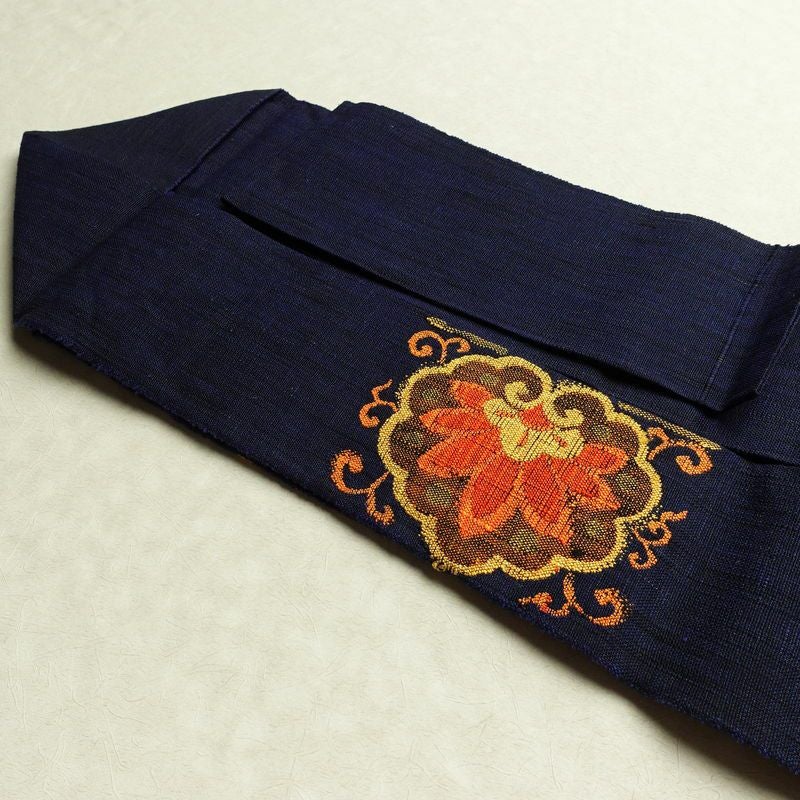 名古屋帯 太鼓柄 良品 正絹 幾何学柄・抽象柄 名古屋仕立て 帯 青・紺_画像19