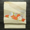 名古屋帯 太鼓柄 夏用 正絹 花柄 名古屋仕立て 帯 菊 亀甲 クリーム_画像1