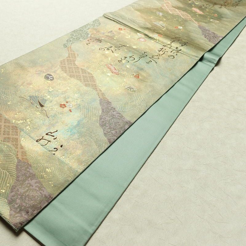 袋帯 六通柄 フォーマル用 正絹 箔 帯 緑・うぐいす色_画像8