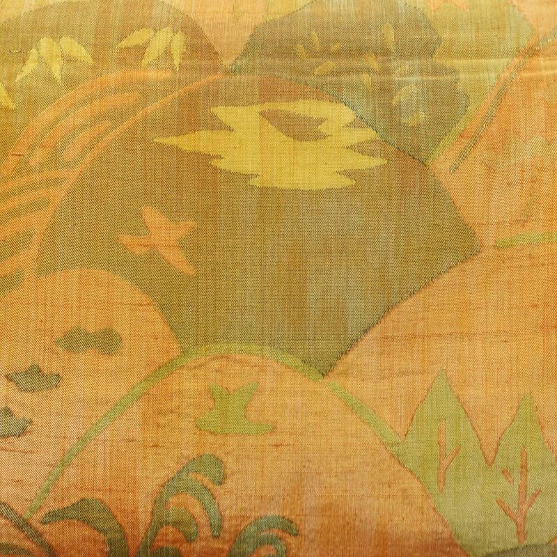 袋帯 紬地 六通柄 一般用 正絹 風景柄 帯 黄・黄土色_画像2