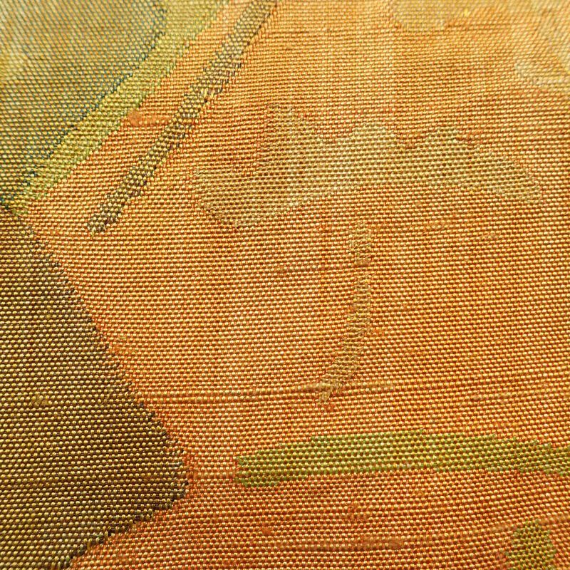 袋帯 紬地 六通柄 一般用 正絹 風景柄 帯 黄・黄土色_画像4