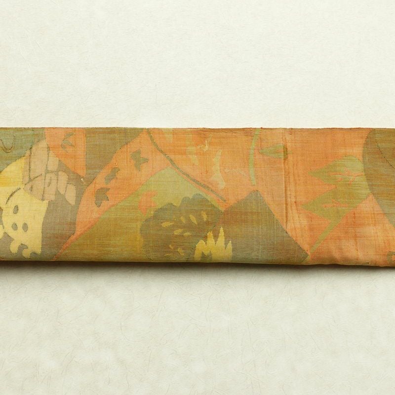 袋帯 紬地 六通柄 一般用 正絹 風景柄 帯 黄・黄土色_画像15