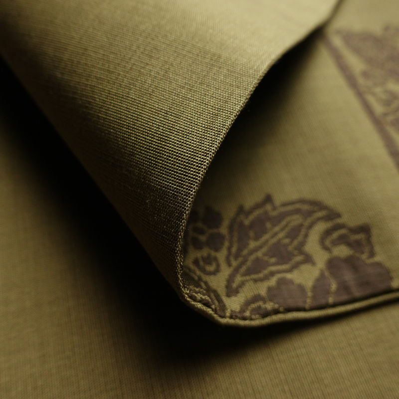 袋帯 六通柄 一般用 正絹 花柄 帯 緑・うぐいす色_画像9